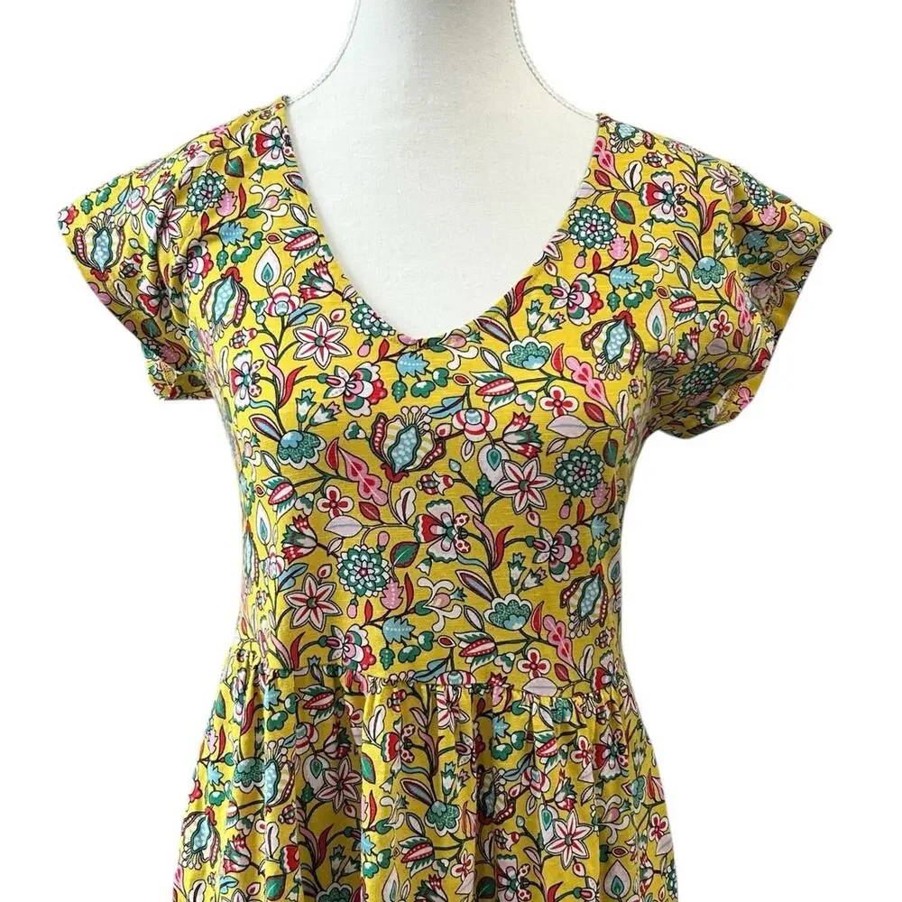 Boden Voop Cotton Tiered Dress Floral Yellow Women's Size UK 8R US 4R - Picture 12 of 12